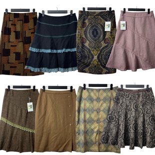 古着vintageS6复古港风印花拼接半身裙女百搭A字海淘嬉皮风复古裙