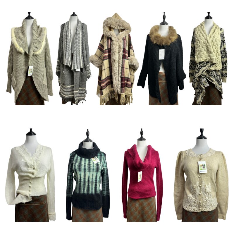 古着vintageM4海淘温柔感毛领开衫女秋冬修身百搭慵懒风毛衣外套