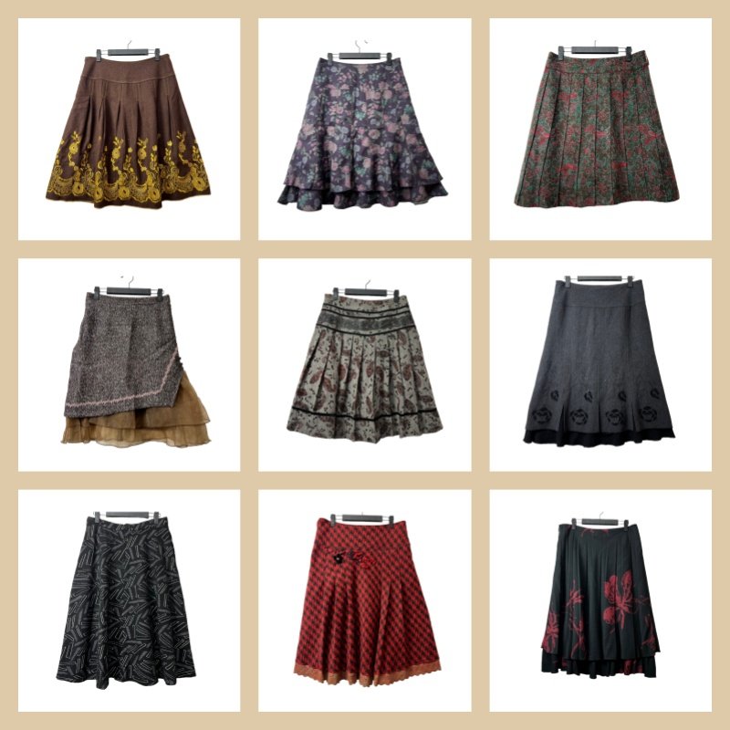 古着vintage风D21复古港式印花半身裙女百搭海淘中长款A字裙秋冬