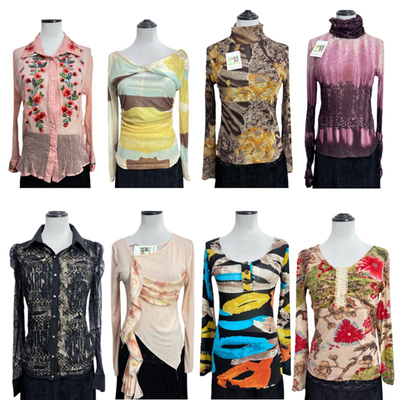 古着vintageQ24海淘印花长袖T恤女辣妹Y2K外贸显瘦上衣复古设计风