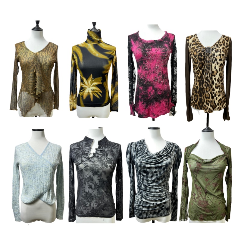 野菊花VTG古着1千禧涩谷Y2k圆领INS长袖网纱轻亚上衣辣妹