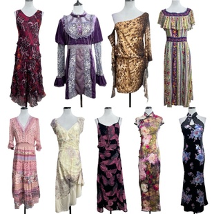 古着vintageL6复古碎花吊带连衣裙女性感修身 长裙度假嬉皮复古风