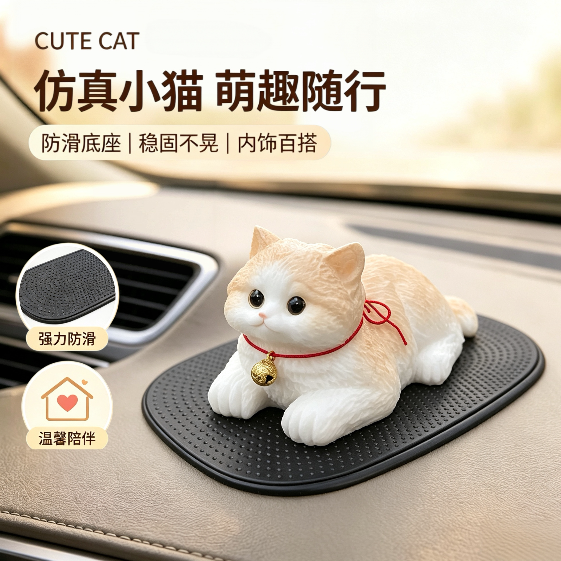 可爱仿真小猫中控台摆件不怕晒