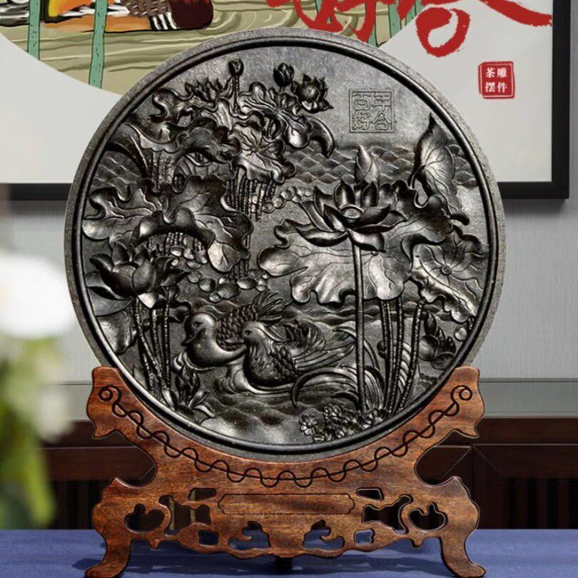 鸳鸯荷花大号茶雕摆件 百年好合普洱工艺生 中秋商务会议礼品茶