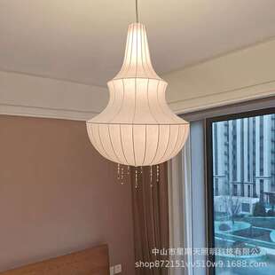 中式蚕丝吊灯法式侘寂风客厅简约装饰灯罩创意造型新款氛围感灯具