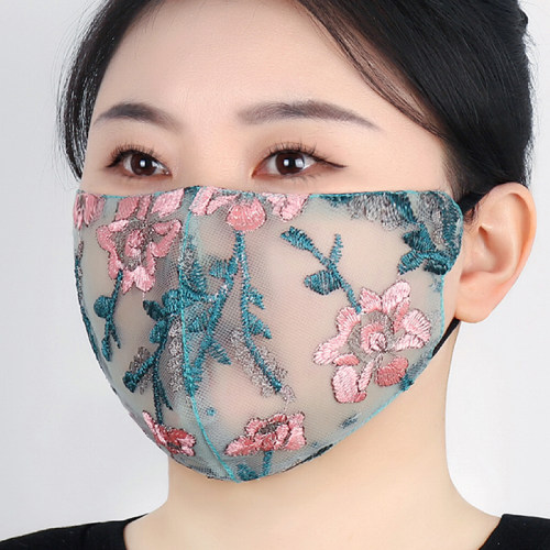 防晒口罩女士夏季薄款复古国风刺绣加大护全脸透气蕾丝面纱高颜值