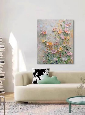 《春日花语》客厅装饰画现代纯手绘油画玄关挂画花卉卧室装饰画壁