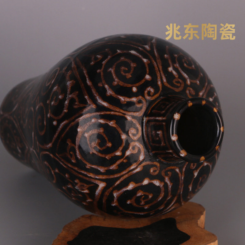 宋吉州窑黑釉如意纹梅瓶仿古瓷器古董古玩老物件摆件出土做旧瓷器