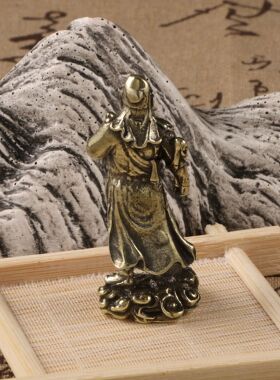 复古全铜武圣关公像小摆件武财神关二爷迷你铜制工艺品古铜器