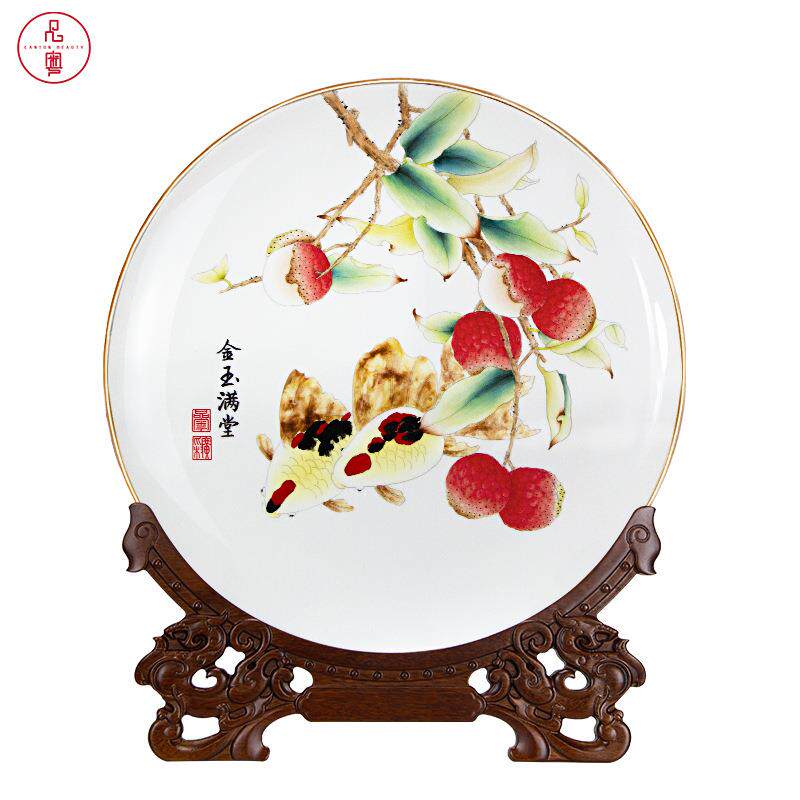 中国特色礼品骨瓷陶瓷广彩盘手绘创意家居高档中式摆件客厅工艺品