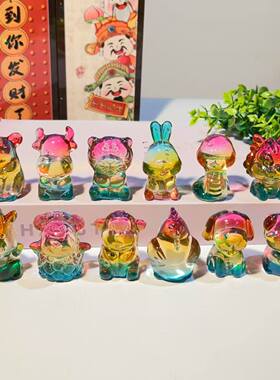 12生肖鼠牛虎兔龙马羊猴鸡狗猪水晶石摆件生日送礼客厅装饰品