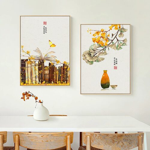 高清田园落叶知秋酒店别墅样板房画廊走廊装修挂画背景墙喷绘画
