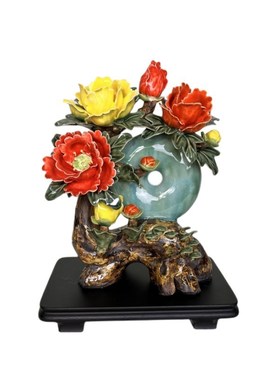 玉璧牡花丹开富贵陶瓷石件摆湾公仔