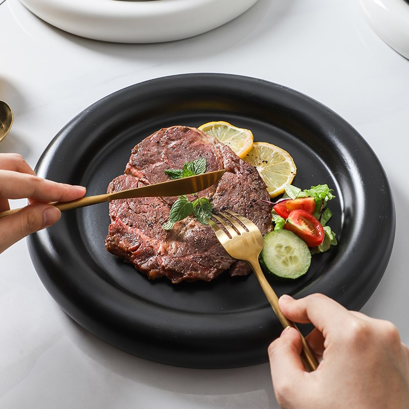 甜甜圈牛排餐盘轻奢创意陶瓷餐具北G欧式意面盘子家用浅平菜盘碟