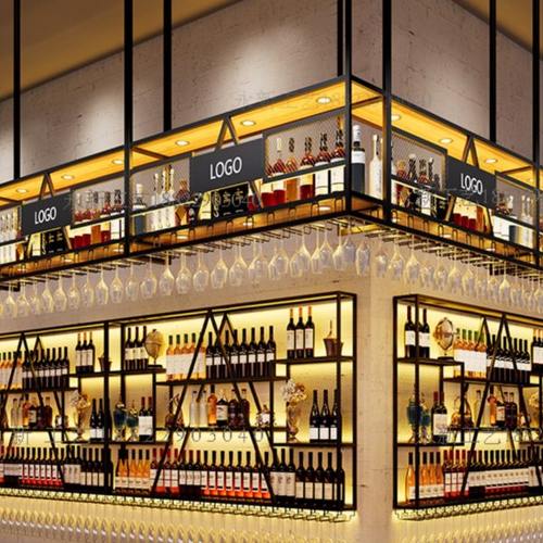 吧台酒架置物架吊架吊柜倒挂悬挂式铁艺红酒架餐厅酒吧工业风酒柜
