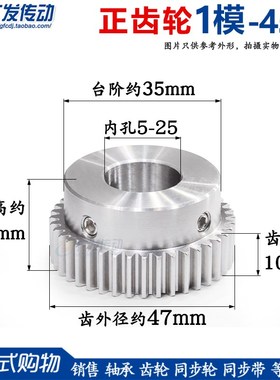 304不锈钢齿轮1模45齿1M45T带凸台阶直齿轮正齿轮齿条 精工成品孔