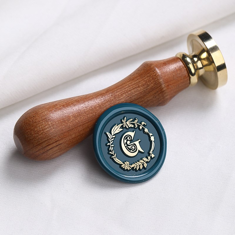 火漆印章铜头花梨木柄的章头花环字母系列套装蜡粒儿童学生结婚请