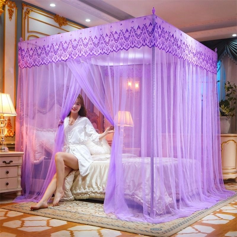 2024新款落地家用蚊帐加密帐纱三开门单人双人1.5m1.8m卧室带支架