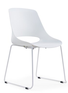 白色烤漆钢架培训椅塑料靠背会议椅结实耐用洽谈椅商X务接待前台
