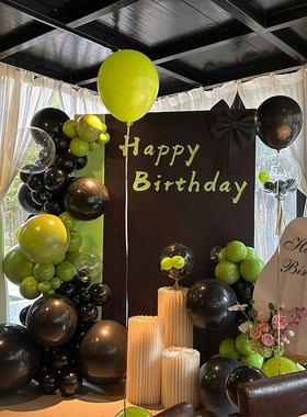 生日场景布置装饰背景墙女孩男生y黑绿色18岁20岁仪式kt板气球派