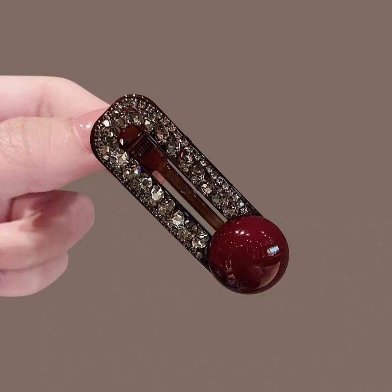 轻奢红色珍珠镶钻发夹鸭嘴夹ins网红侧边刘海夹一字夹感发卡,饰品/流行首饰/时尚饰品新,民族风发饰,淘宝优惠券,粉丝福利购,淘宝优惠卷