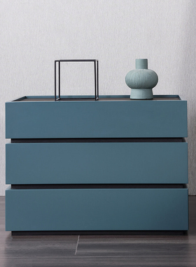 意式极简三斗柜现代蓝色储物柜子北欧风格M斗橱卧室轻奢收纳立柜