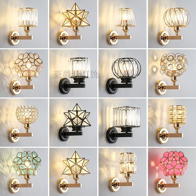 北欧轻奢客厅背景墙楼梯过道灯现代D简约水晶壁灯走廊卧室床头灯