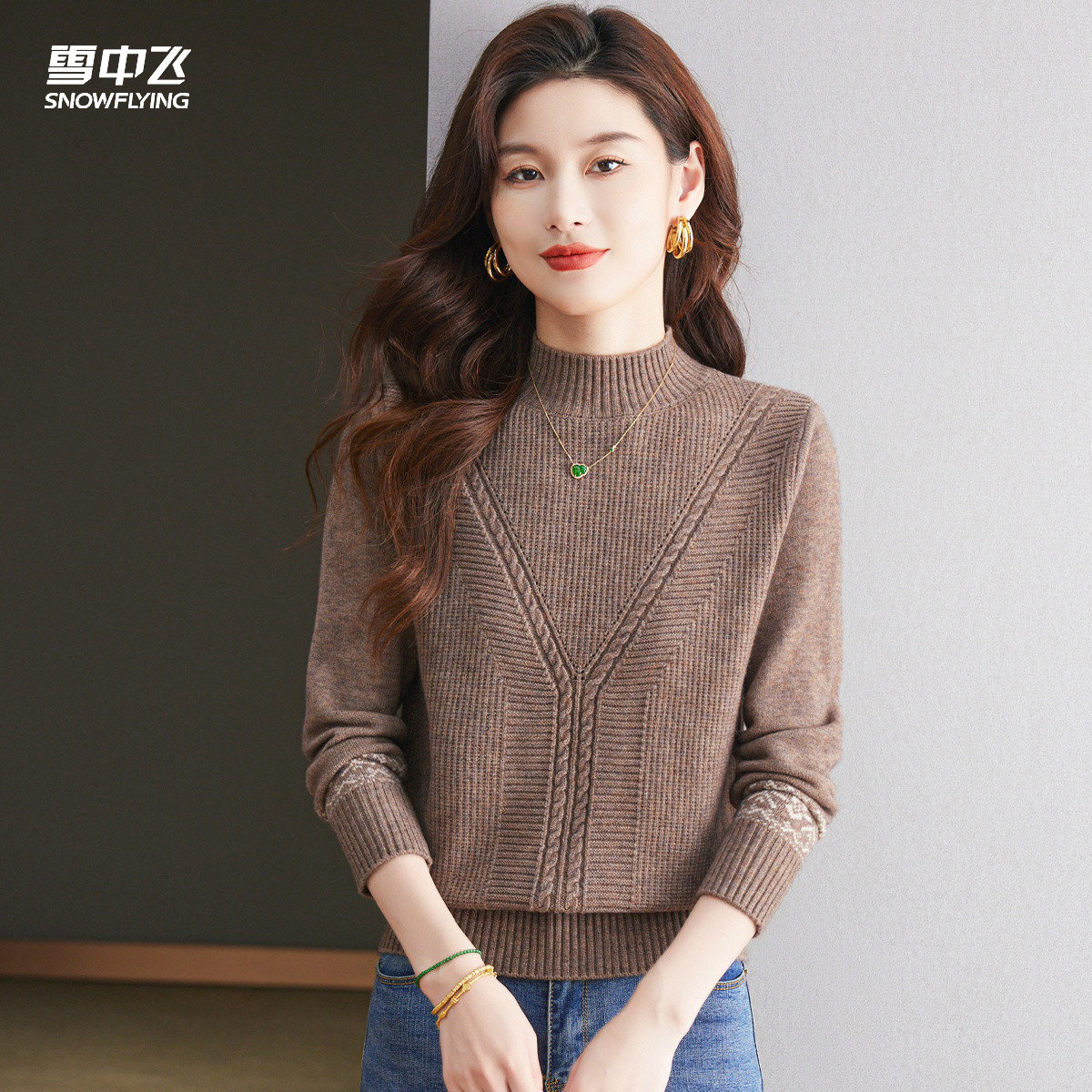 时尚优雅毛衣女秋冬装半高领女士针织打底衫拼色款休闲百搭上衣女,女装/女士精品,毛针织衫,淘宝优惠券,粉丝福利购,淘宝优惠卷