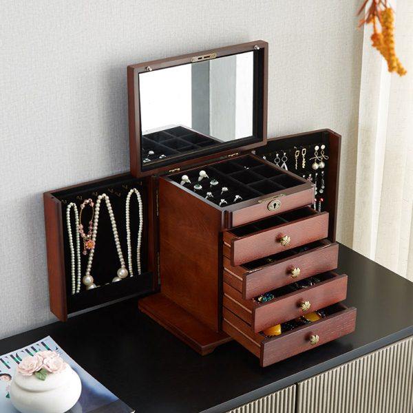 实木质首饰盒带锁田园大容量公主欧式饰品手首饰收纳结婚生日礼物