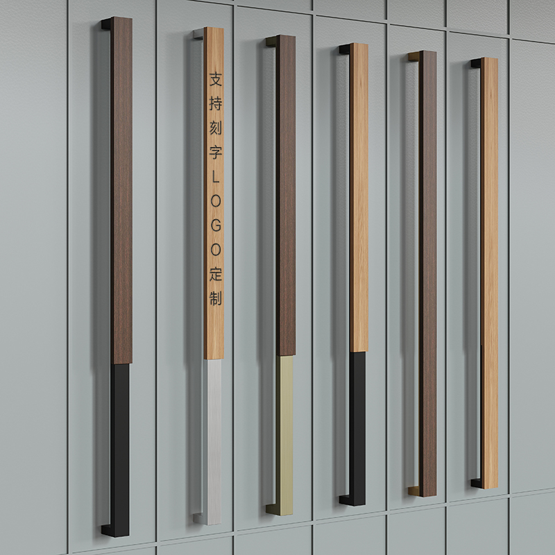 现代简约实d木大门拉手玻璃门不锈钢把手商酒店包厢刻字金黑色原
