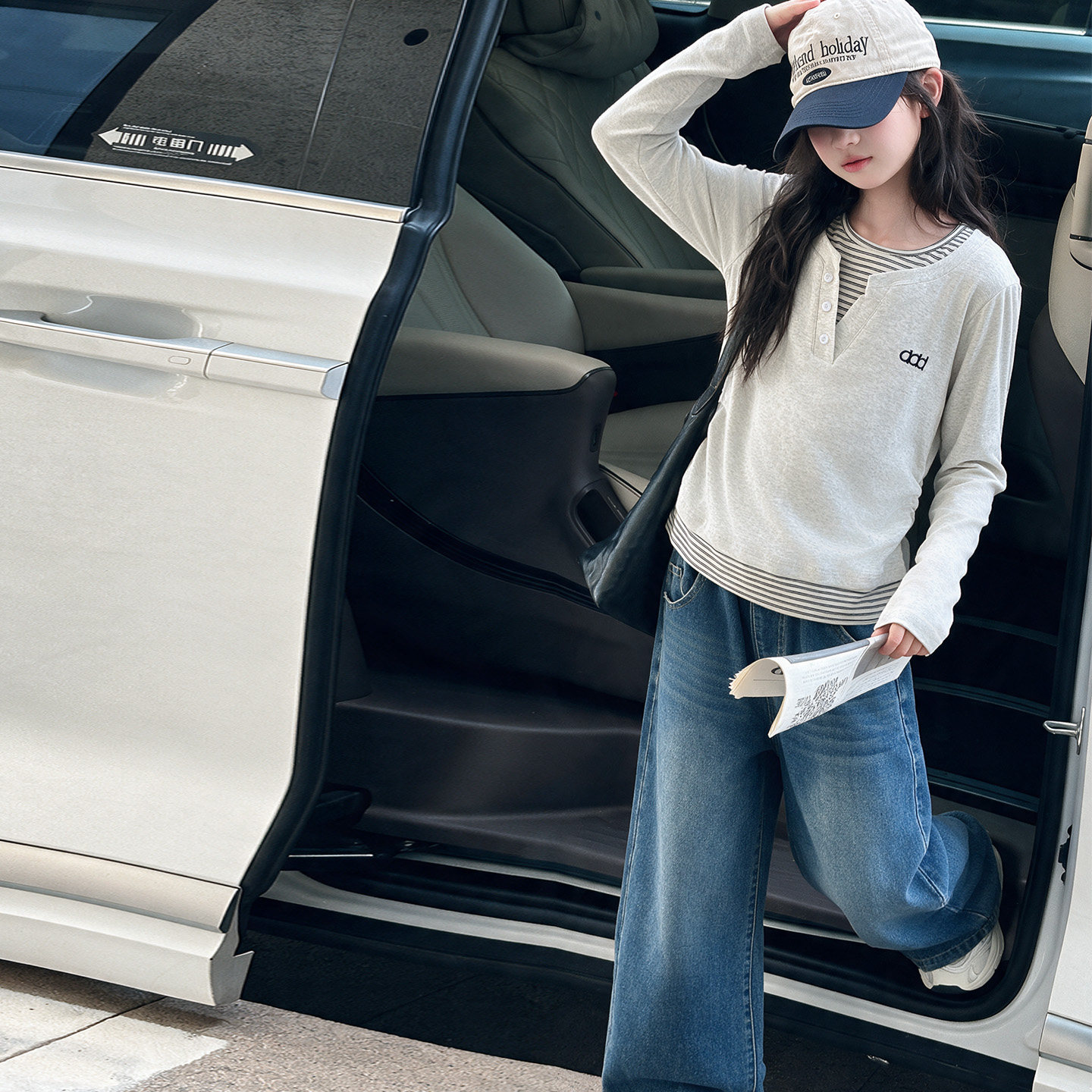 女童春秋假两件卫衣牛仔裤套装