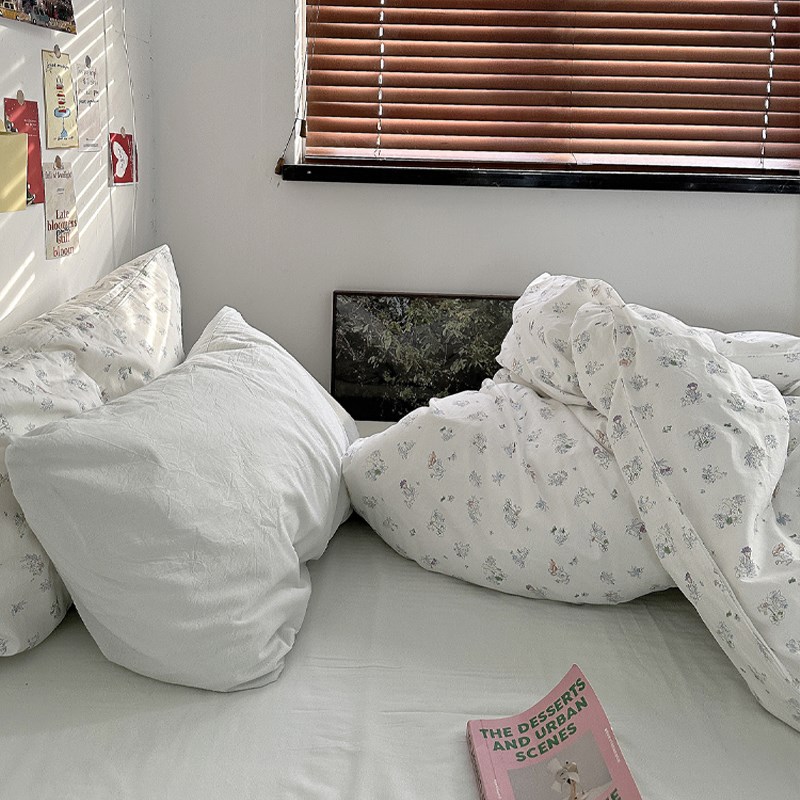 韩式卡通碎花床单四件套全棉床笠被套被罩宿舍床品床上三件套