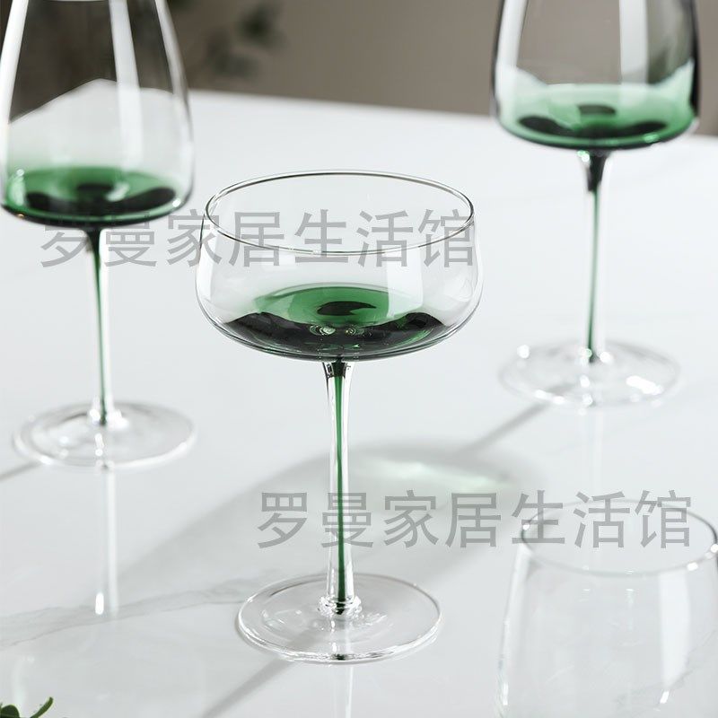 轻奢绿色酒具水晶玻璃高脚杯香槟杯小清新绿色水杯高级感鸡尾酒杯