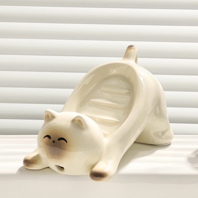 可爱猫咪高颜值肥皂盒沥水家用陶瓷香皂盒2025新款肥皂置物架
