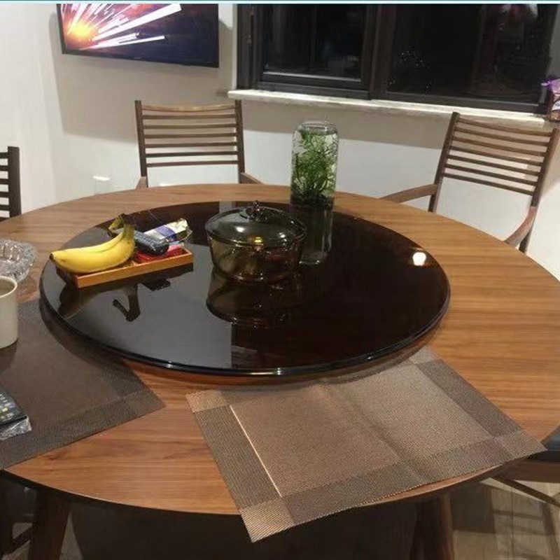 茶色玻璃转盘家用圆桌转盘餐桌圆盘餐桌转盘黑色钢化玻璃转盘