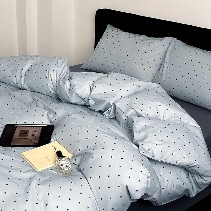 灰蓝波点水洗棉四件套床上用品被套被罩大学生宿舍三件套床品床单