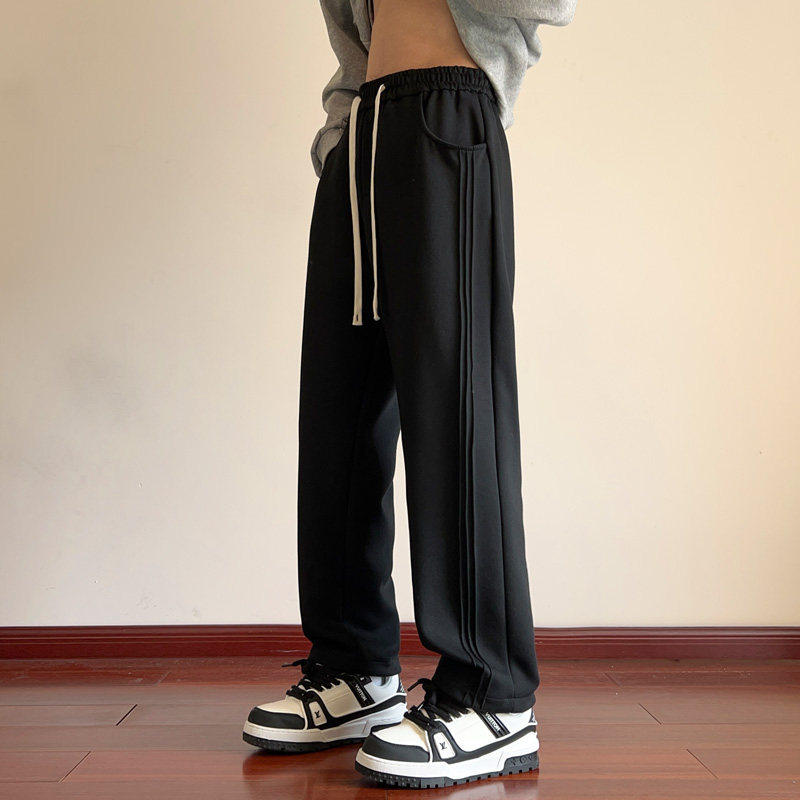 维路雅春秋灰色条纹阔腿卫裤男潮牌宽松垂感保暖运动休闲裤百搭款,男装,休闲裤,淘宝优惠券,粉丝福利购,淘宝优惠卷