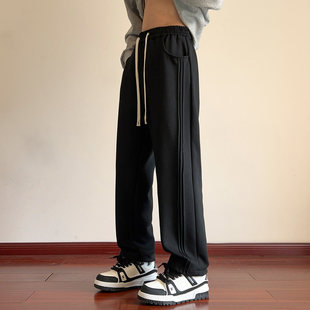 百搭款 维路雅春秋灰色条纹阔腿卫裤 男潮牌宽松垂感保暖运动休闲裤