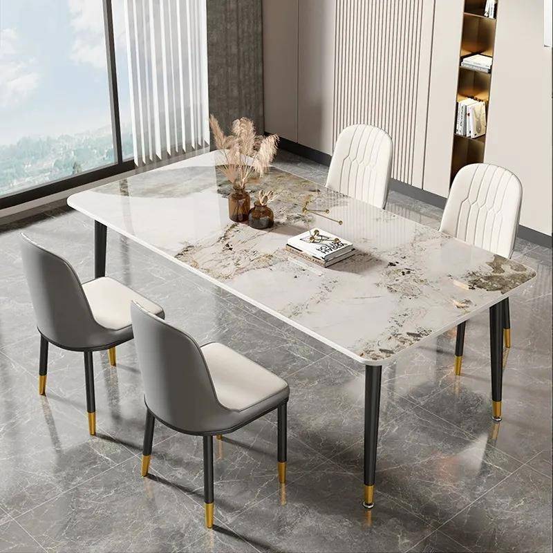 餐桌岩板轻奢现代简约家用小户型简易客厅饭桌子长方形餐桌椅组合