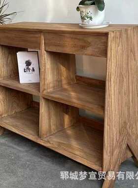 复古老榆木书架办公室文件杂志收纳架小型茶具瓷器展示架博古架
