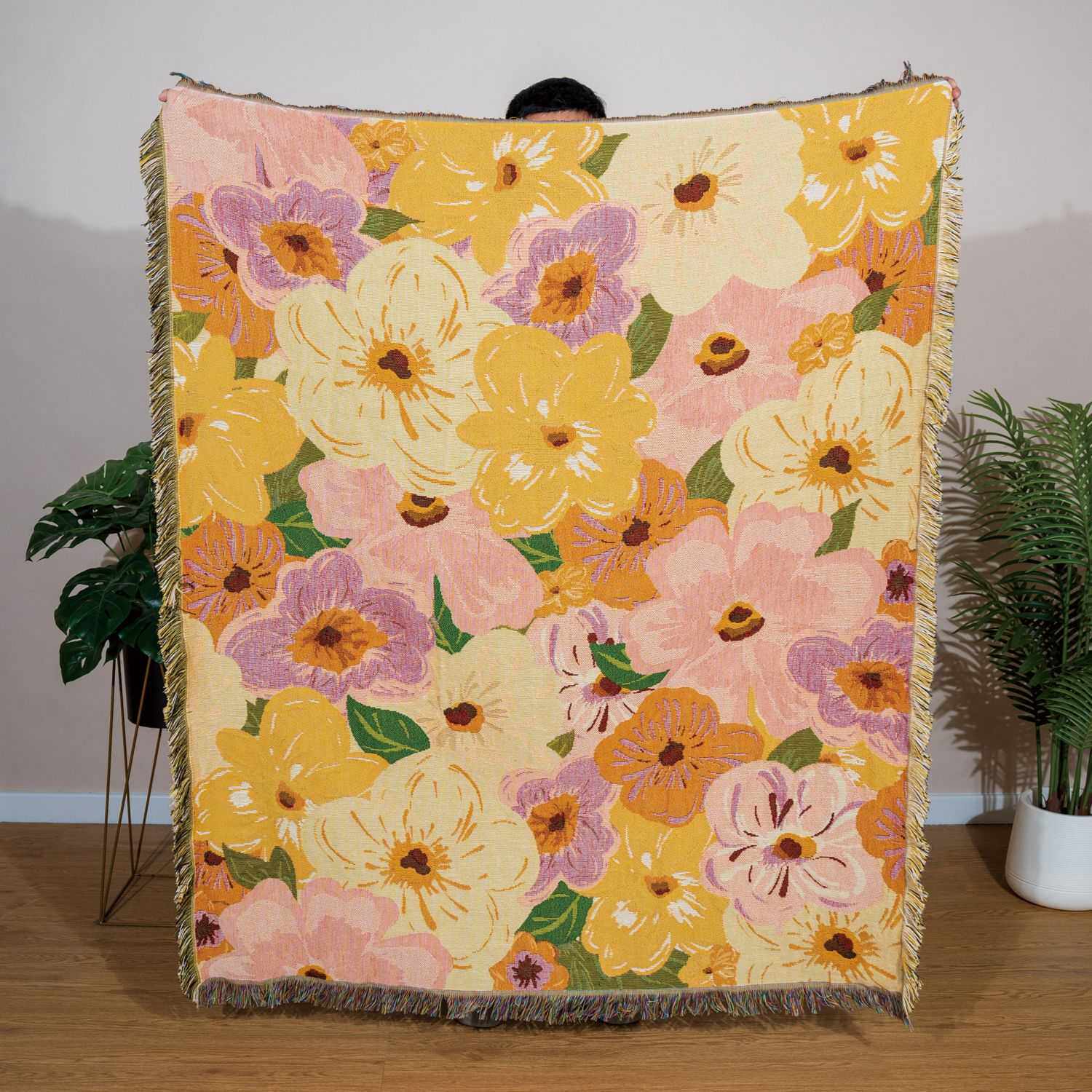 跨境花卉艺术挂毯多功能户外野餐垫办公室午睡毯提花线毯现货