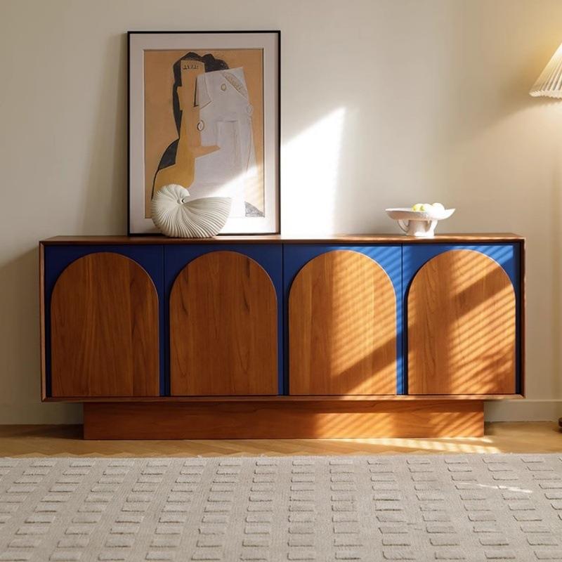 法式复古胡桃木色餐边柜电视柜组合美式中古风客厅储物收纳玄关柜