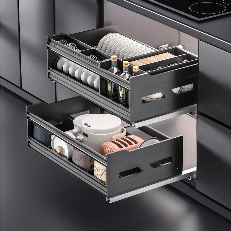 【】魔法抽厨房橱柜抽屉式拉篮厨柜抽屉碗碟收纳抗倍特板阻尼