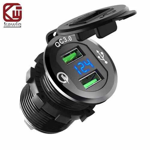 凯威格kewig 12-24v金属改装车充带电压表qc3.0快充usb手机充电器