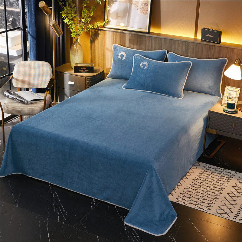 简约牛奶珊瑚绒单人床单单件冬季纯色加绒加厚双人被单枕套三件套