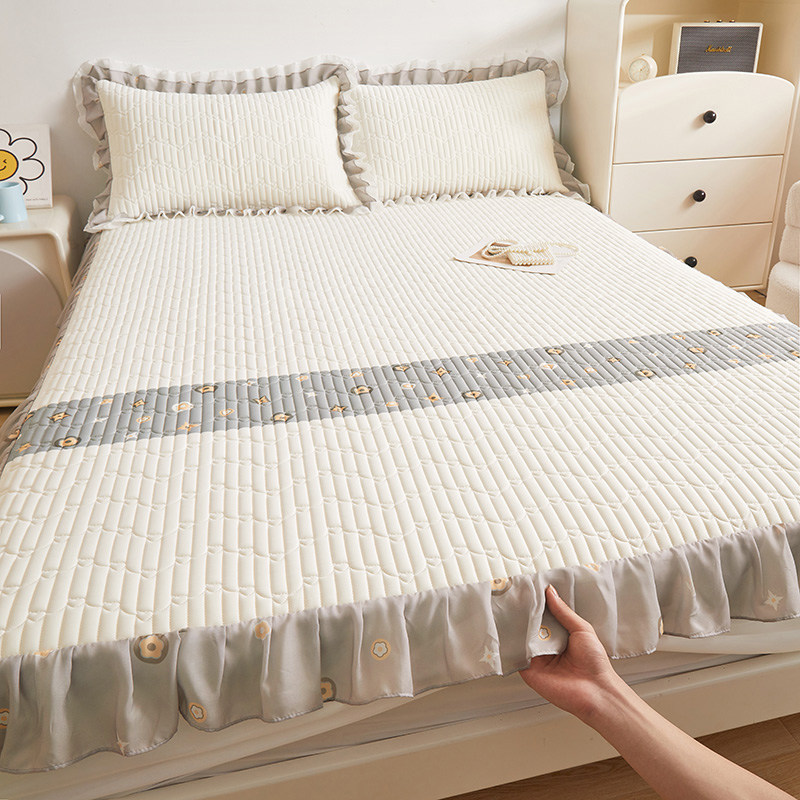 夏天加厚凉感冰丝乳胶床笠带花边床罩高档凉席三件套全包固定防滑