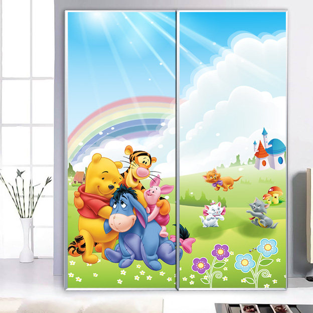 维尼熊衣橱柜翻新贴纸*环保防潮防爆个性画订制彩色磨砂玻璃贴膜
