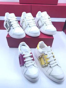 RV顶版厚底增高方扣水钻小白鞋真皮运动增高女鞋