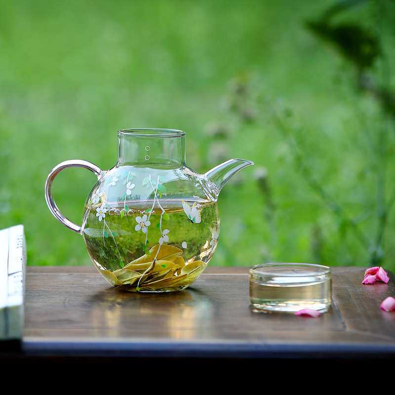 花朝高硼硅玻璃绿茶壶小茶壶一人用小容量带过滤泡绿茶专用泡茶壶