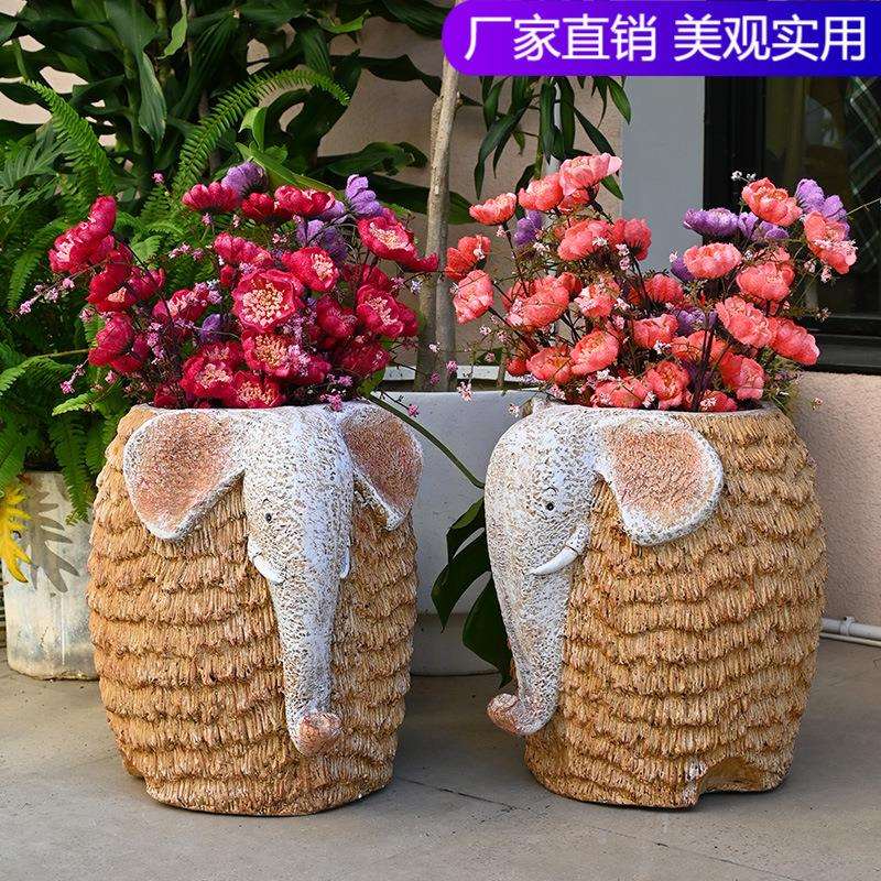 别墅庭院花园装饰摆件户外仿真大象花盆东南亚风院子阳台造景布置